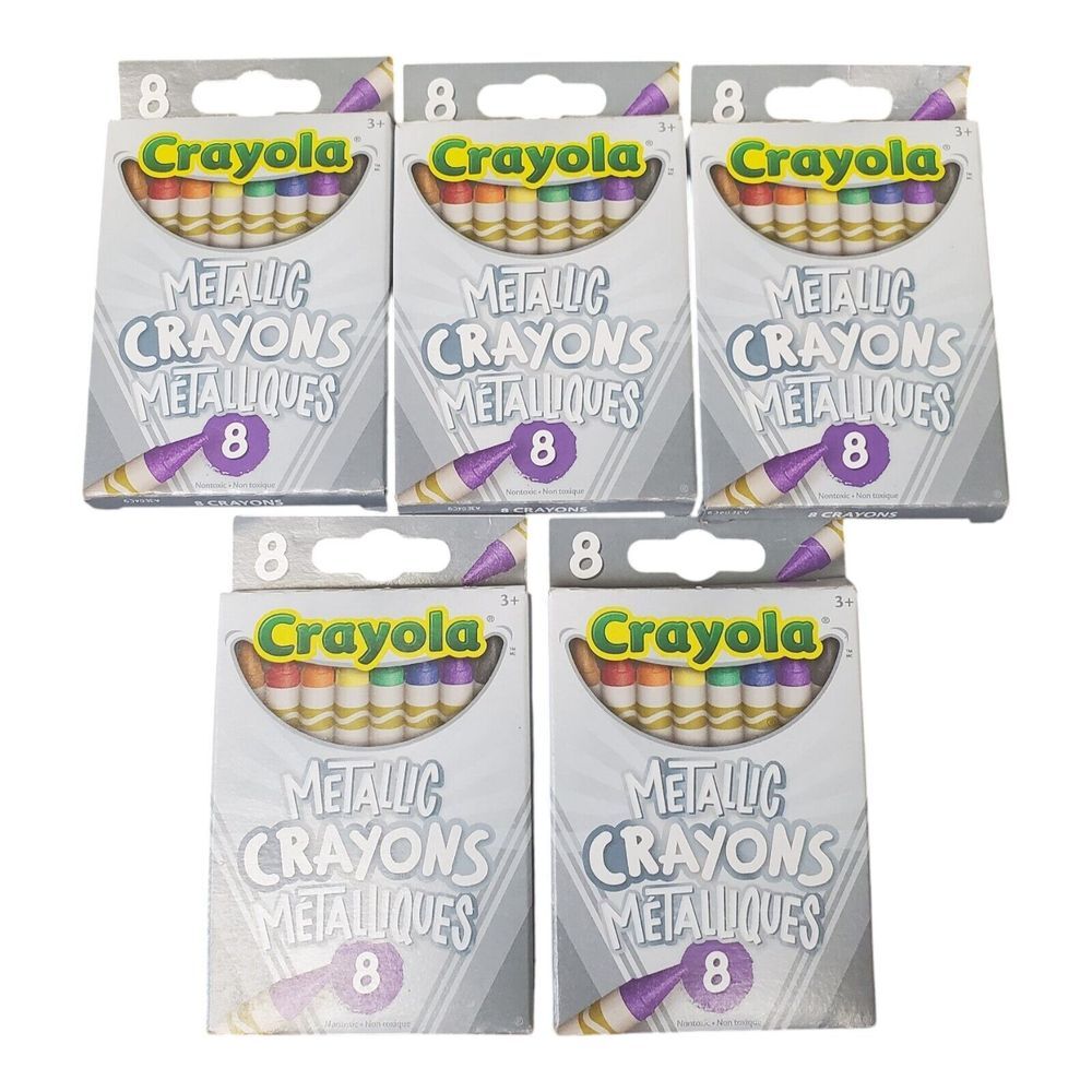 Crayola Crayons Metallic 8 Color Lot Of 5 Shimmery Slick Colours NEW